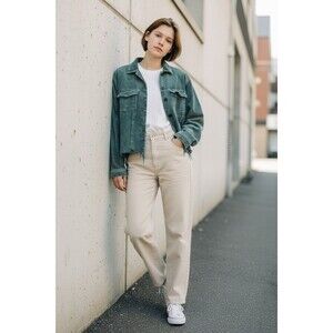 POL Woman’s Corduroy Jacket Medium Acid Wash Green Trucker Raw Hem Pockets